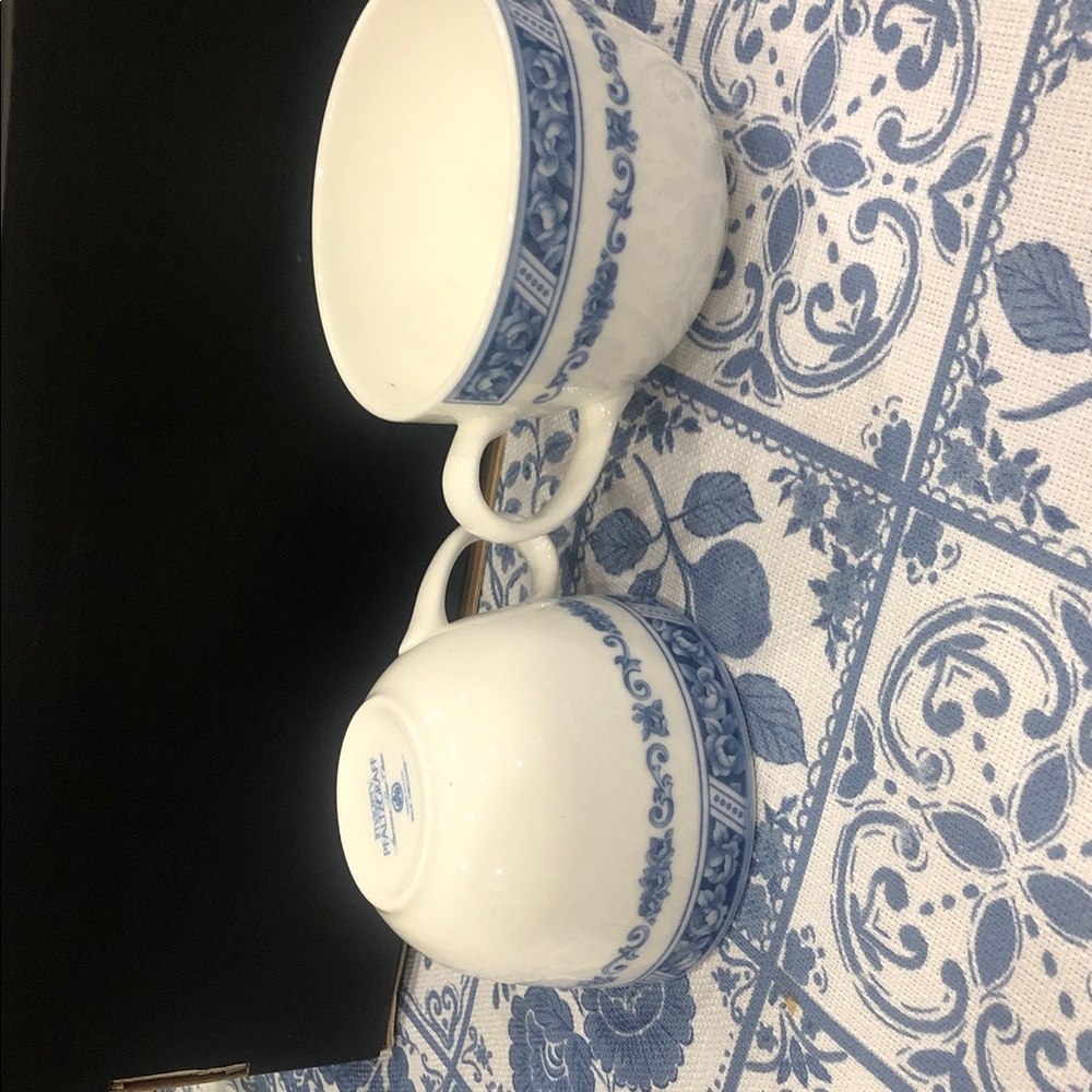 Pfaltzgraff Blue and White Patterned Mugs set of 2 blue organza pattern